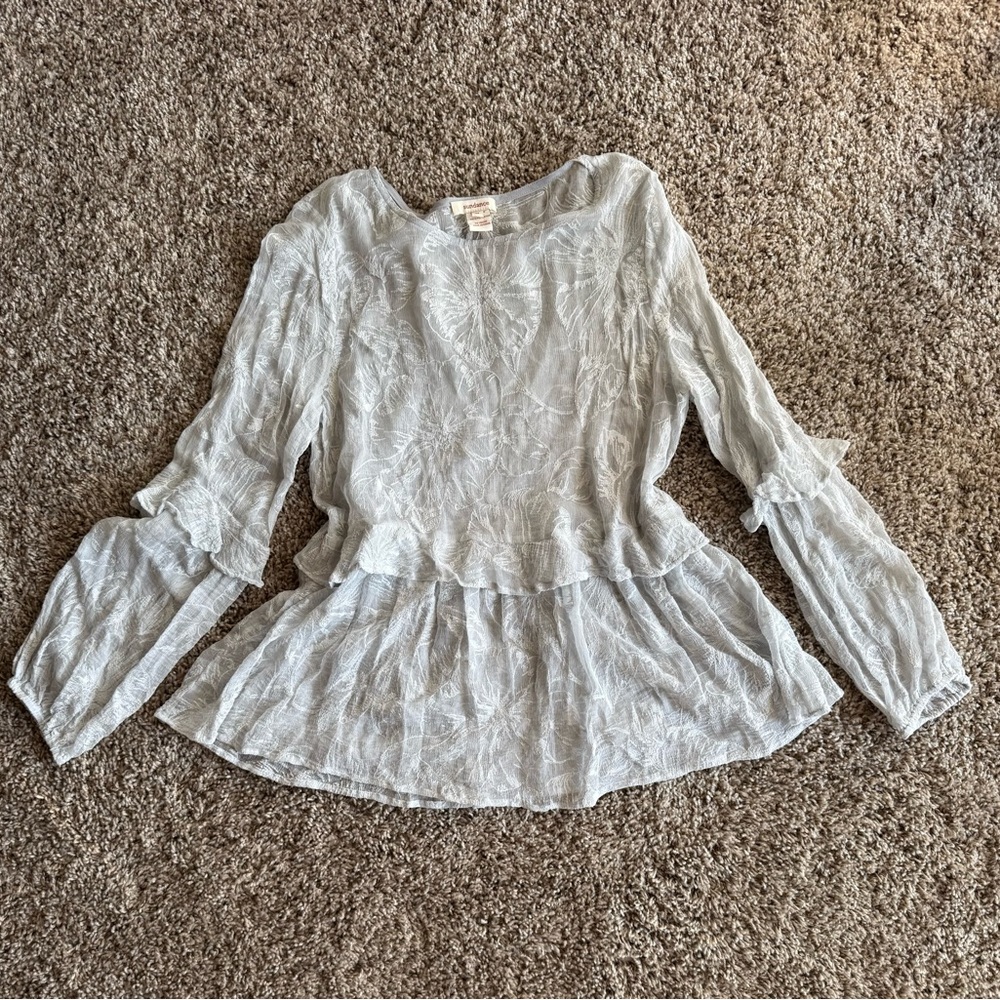 Sundance Women’s 100% Silk Sheer Floral Boho Long Sleeve Blouse Size Medium
